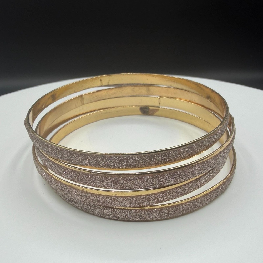 Gold Tone Glitter Textured Set Of 4 Pcs Bangle Bracelet Boho Statement Gift Her